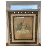 Vtg Framed portrait hand colored pastel 27"W x...