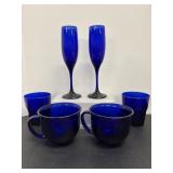 Vtg Cobalt blue wine glasses & drinking glasses ..