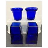 Vtg Cobalt blue candle holders & vases