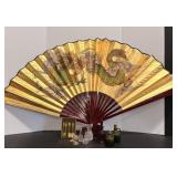 Vtg Chinese hand painted wall fan & misc