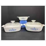 Vtg Corning ware blue flower 2- 1 qt & 1-1.34 cup.