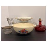 Misc glassware (chip in white dish) &...