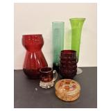 Misc Vases & flower frog (vtg Marigold) & shot