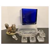 Square blue glass vase & salt cellers &....