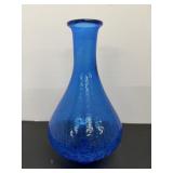 Vtg Blue Crackle glass vase likely blenko glass...