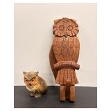 Wood & Ceramic Owl Decor