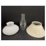 Lamp Chimney, Milk Glass Shade & Porcelain Shade