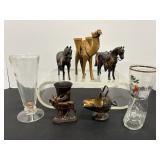 Boot Glass, Metal Horses & Misc
