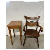 Vintage Plant Stand & Carved Wood Arm Chair