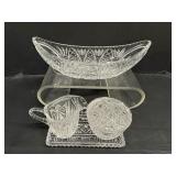 Vintage Cut Glass Crystal Bowl & Creamer Set