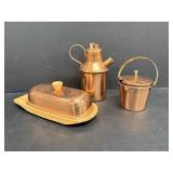 Vintage Copperware Butter Dish, Creamer & Sugar