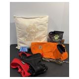 Vtg Carhardt bib, snap pin, pillow & misc