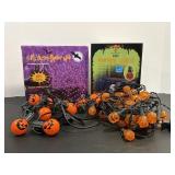 Vtg Led pumpkin lights & 5' spider web 105 lights