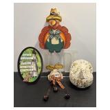 Vtg Ceramic covered turkey bowl & wooden turkey...