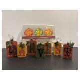 Vtg Glass maple leaf ornaments & wooden ornaments