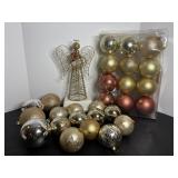 Vtg Christmas tree balls & angel tree topper