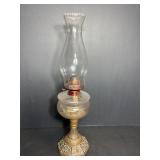 Vtg Oil lamp with metal base 17.5' tall