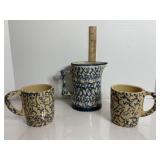Vtg Roseville - RRP pottery mugs & pitcher -crack.