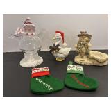 Vtg Russ Berie Co Christmas goose & clear glass..