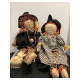 Scarecrow & witch rag dolls 24'H