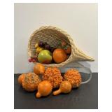 Vtg Cornucopia (horn of plenty) with decorations