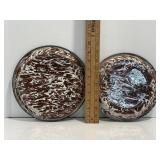 Vtg Brown & white swirl enamelware  plates