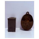 Antique primitive metalware match holder & mini..