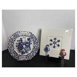 Christmas trivet, plate & snowman cheese spreader