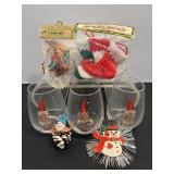 Vtg Christmas glasses & misc decorations