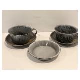 Vtg graniteware cups & saucers & misc