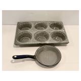 Vtg graniteware muffin tin & small skillet