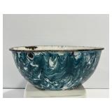 Vtg Teal & white swirl enamelware  bowl 10' dia