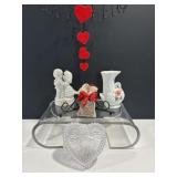 Porcelain goose vase 5'H & plastic heart box &...