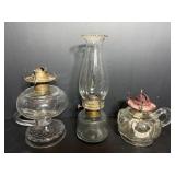 Vtg oil lamps (1) with chimney 10' tall & (2)...
