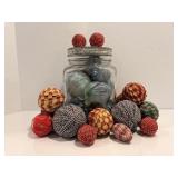 Decorative balls of fabric & jar