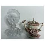 Vtg Porcelain mini watering can & perfume bottle