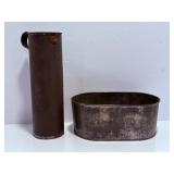Antique primitive metalware match holder/ misc