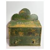 Vtg wooden recipe box 12'W x 5'D x 14.5'H