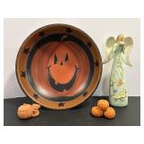 Vtg wooden bowl 14.5'D  & wooden...