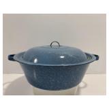 Vtg Blue enamelware  covered pot 3qt