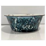 Vtg Teal & white swirl enamelware  bowl 9' dia