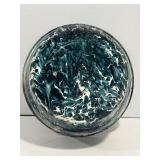 Vtg Teal & white swirl enamelware  bowl 10' dia