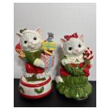 Lefton Christmas cat music boxes