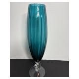 Tall peacock blue vase 18'H