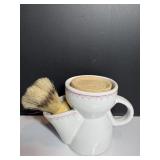 Vtg Porcelain shaving scuttle with brush & soap