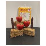Vtg Corn candles,  small straw bales & tablecloth