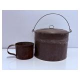 Antique primitive metalware pail & cup