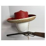 Vtg Cowboy hat with toy gun