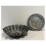 Vtg Graniteware ABC plate 6' dia, gray enamelware.