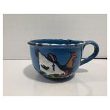 Vtg Patch work rooster blueware cup